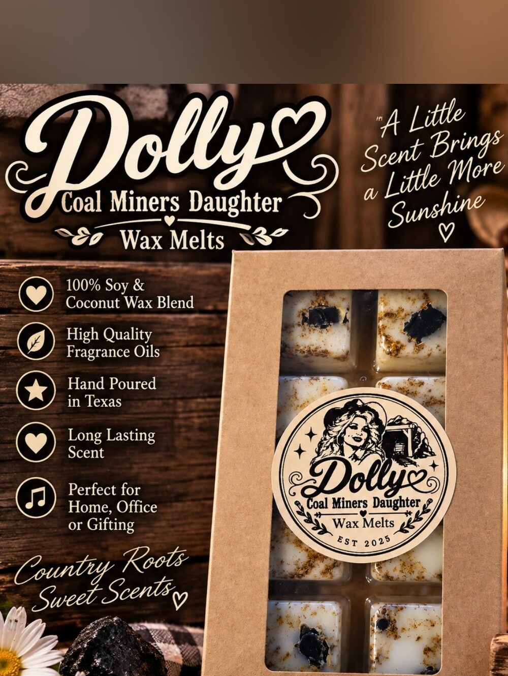 Dolly Coal Miners Daughter 100% Soy Wax Melts Enchanted Castle Garden Scent
Doll